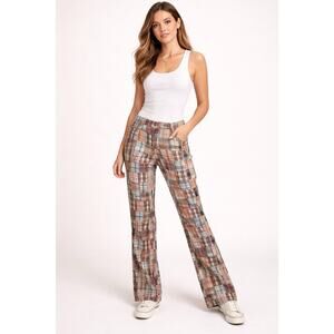 Chor Plaid Patchwork Bootcut Pants Retro Hippie 100% Cotton Vintage Y2K Women 11